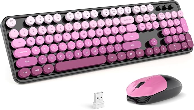 MOFII Wireless Computer Keyboard and Mouse Combo, Typewriter Full Size Keyboard with Number Pad and 2 in 1 USB Connected Mouse for PC Laptop Desktop Windows 7 8 11, Black & Pink