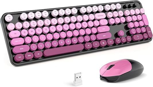 MOFII Wireless Computer Keyboard and Mouse Combo, Typewriter Full Size Keyboard with Number Pad and 2 in 1 USB Connected Mouse for PC Laptop Desktop Windows 7 8 11, Black & Pink