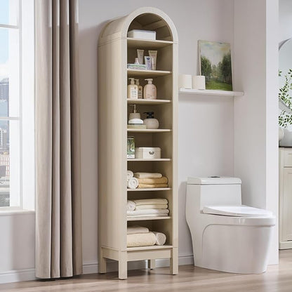 IFGET 71" Tall Arched Bookshelf, 8 Tiers Arch Bookcase with Storage, Modern Farmhouse Book Shelf with Adjustable Shelves, Wood Bookshelf w/Open Display Shelves for Living Room, Office (Cream)