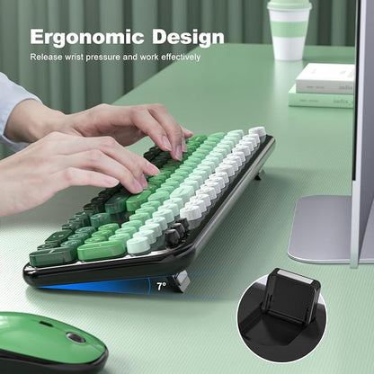 MOFII Wireless Keyboard and Mouse Combo,2.4G Typewriter Keyboard Quiet Mice | Retro Full Size Computer Keyboards,Cute Mouse, USB Dongle Plug and Play, for PC,Laptop,Desktop,Windows (Black Green Gradient)
