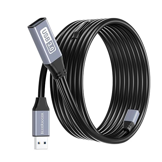 BlueRigger Active USB 3.0 Extension Cable 50FT (5 Gbps USB Extender Cord, in-Wall CL3 Rated) - Long USB Extension Cable for Webcam, VR Headset, Printer, Hard Drive, Keyboard, Mouse