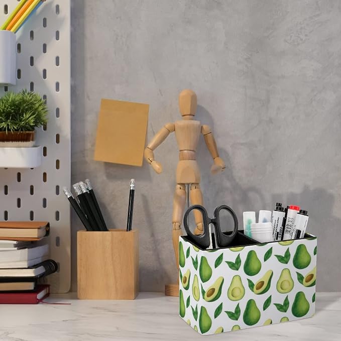 Niapessel Pencil Holder for Desk, Avocado Pen Holder Storage Desktop Pen Organizer Desk Pencil Organizer Makeup Brush Holder for Office School College Leather