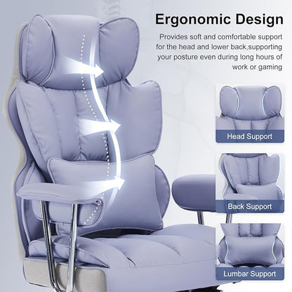 Efomao Executive Office Chair for Heavy People, High Back Computer Chair with Foot Rest, Height Adjustable PU Leather Office Chair,Big and Tall Office Chair (Purple)