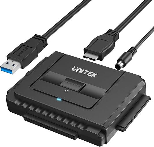 Unitek USB 3.0 to IDE and SATA Converter External Hard Drive Adapter Kit for Universal 2.5/3.5 HDD/SSD Hard Drive Disk, One Touch Backup Function, Included 12V/2A Power Adapter