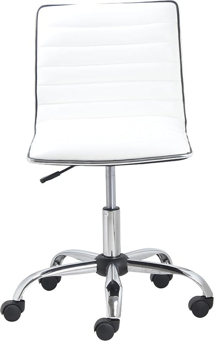 BTEXPERT BTExpert Swivel Mid Back Armless Ribbed Designer Task Chair Leather Soft Upholstery Office Chair - White