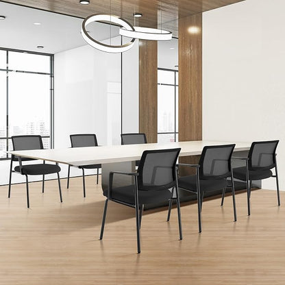 Sweetcrispy Stackable Mesh Guest Visitor Reception Chairs - Ergonomic Lumbar Support for Waiting Conference Meeting Room, Office School Lobby and Church, Space Saving, Black