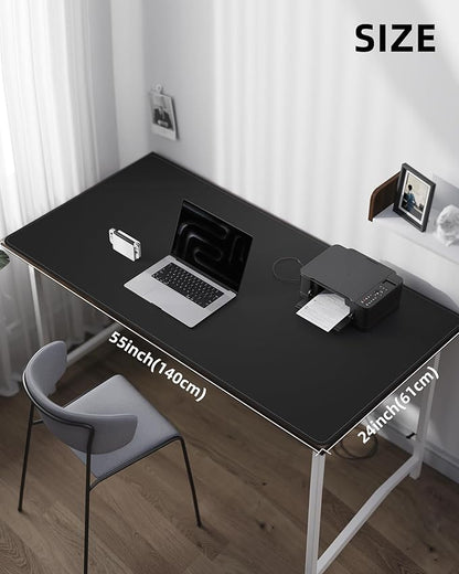 AFIING Large Desk Mat 55" x 24" - PU Leather Desk Pad Protector, Waterproof Non-Slip Extended Mouse Pad for Office Desk, Keyboard, Laptop and Home Workspace (Black)