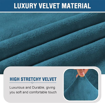 H.VERSAILTEX Armless Accent Chair Covers Thick Velvet Armless Chair Slipcovers High Stretch Chair Covers for Living Room Hotel Machine Washable Furniture Protector with Elastic Bottom, Peacock Blue