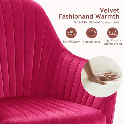 Warmiehomy Velvet Vanity Chair with Wheels, Desk Chair for Home Office, Cozy Office Chair with Arm Rest for Girl Women Bedroom, Hot Pink