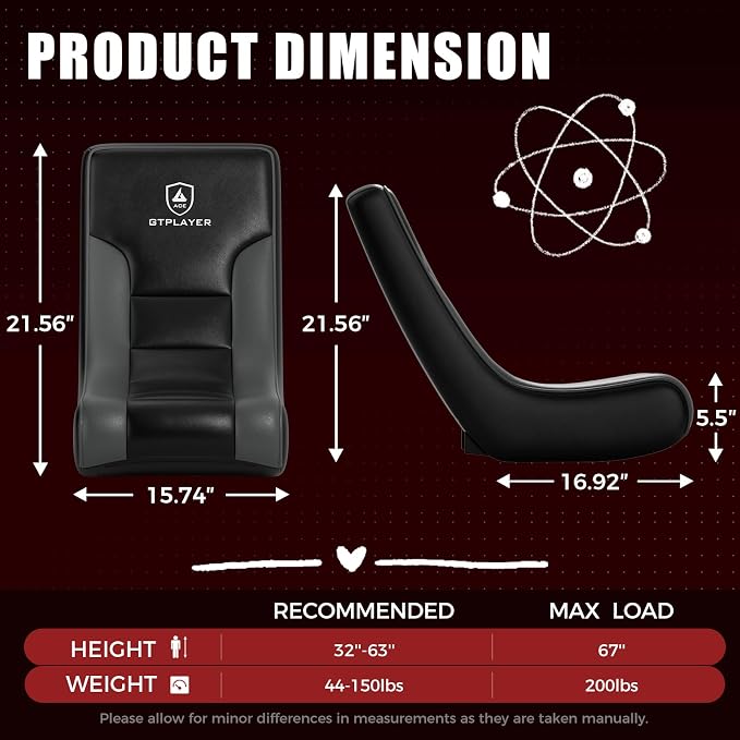 GTPLAYER Floor Rocker Gaming Chair – Adjustable Angle Limiter, Ultra Lightweight Ergonomic Floor Rocking Game Seat for Gaming and Lounging, Black