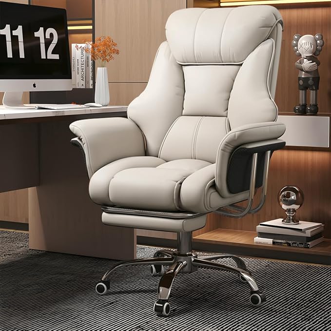 Big and Tall Office Chair 550 lbs Extra Wide Leather Executive Chair with Retractable Footrest, Heavy-Duty Ergonomic Chair, Adjustable Height Computer Gaming Chairs