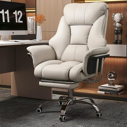 Big and Tall Office Chair 550 lbs Extra Wide Leather Executive Chair with Retractable Footrest, Heavy-Duty Ergonomic Chair, Adjustable Height Computer Gaming Chairs