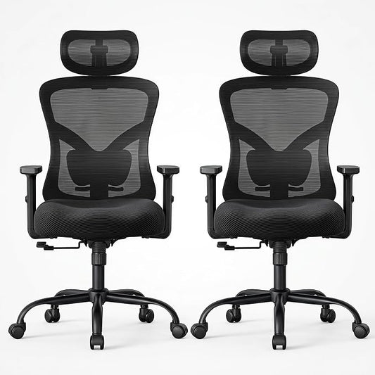NOBLEWELL Ergonomic Office Chair with Padded Lumbar Support, 2D Headrest, Adjustable Armrests, Upgraded Contoured Seat Cushion, 130° Rocking Tilt, Computer Gaming Chair for Home Office, Pack of 2