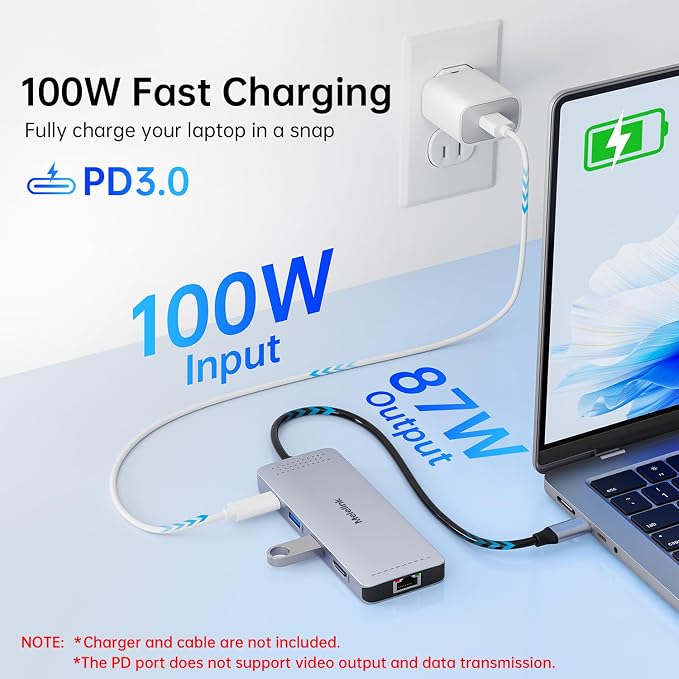 Melelink USB C Hub Ethernet, 10 in 1 USB-C to HDMI Adapter 4K@60Hz with Gigabit Ethernet, 100W PD, USB-A&C Data Ports and SD/TF Slot, USBC Dock MultiPort Dongle for MacBook, Dell, HP, Lenovo, etc