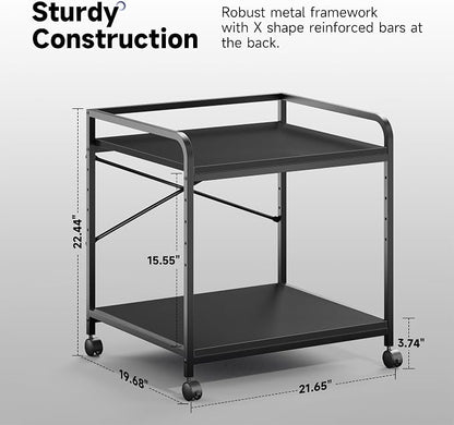 Printer Stand, 22''W X 20''D X 22.4''H Mini Fridge Stand, 3D Printer Table with Storage, Large Printer Cart with Height Adjustable Shelf, Rolling Printer Cart with Wheels for Home Office, Black