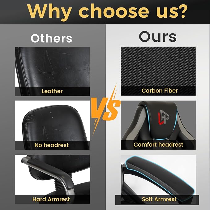 HapGIFT Office Chair, Home Office Chair with Link Armrest, Height Adjustable Computer Chair, Ergonomic PC Work Chair for Adults Teens, PU Leather Gaming Chairs, Gift, 300LBS (BLACK GREY)