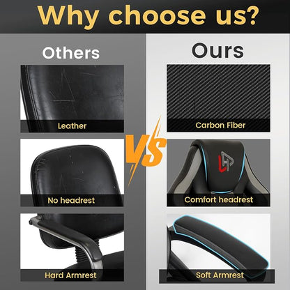 HapGIFT Office Chair, Home Office Chair with Link Armrest, Height Adjustable Computer Chair, Ergonomic PC Work Chair for Adults Teens, PU Leather Gaming Chairs, Gift, 300LBS (BLACK GREY)
