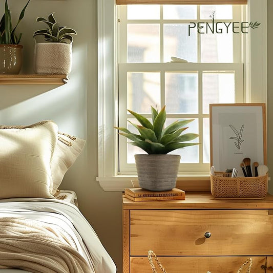 2 Pack Small Fake Agave Plants in Pulp Pot for Home Decor | Artificial Plants Indoor, for Bathroom Bedroom Office Kitchen Room Decor, Easy to Clean, Lifelike Appearance