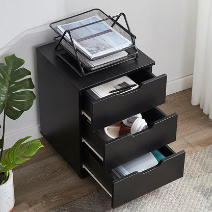 Farini Wood File Cabinet for Home Office,Under Desk 3 Drawer Mobile File Cabinet(Black,Fully-Assembled)