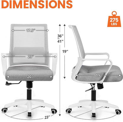 NEO CHAIR Office Desk Chair Gaming Computer Chair Ergonomic Mesh Mid Back with Rolling Wheels Lumbar Support Comfy Swivel Adjustable for Home Grey