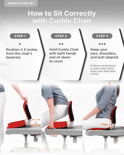 curble Wider – Ergonomic Desk Chair Seat Cushion, Everyday Passive Posture Trainer for Work from Home, Office & Car, Breathable Lumbar Support (Red)