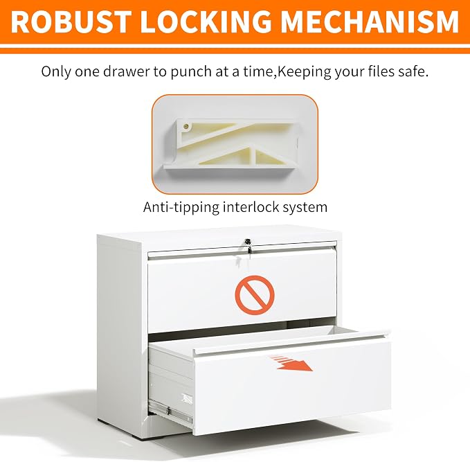 2 Drawer Lateral File Cabinet with Lock Heavy Duty Large Metal Filing Cabinets Home Office White Locking Cabinets Wide Steel Cabinet for Legal/Letter Size,Assembly Required