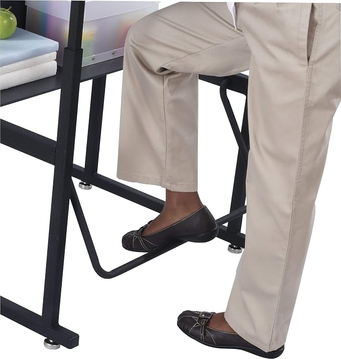 Safco Products AlphaBetter Adjustable-Height Desk, 1209GR, 36" W x 24" D Premium Desktop, Book Box, Swinging Footrest Bar
