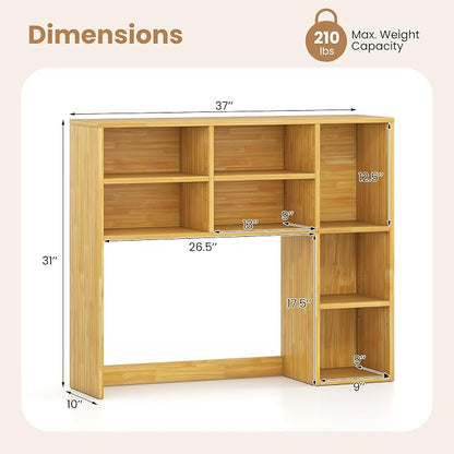 GOFLAME 7 Cubes Desktop Bookshelf, 37” Desk Organizer Shelf with 3 Adjustable Shelves, 3-Tier Wood Countertop Display Rack, Multipurpose Tabletop Desk Hutch for Dorm, Home Office, Burlywood
