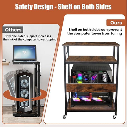 TooCust Extra Large Height Adjustable Computer Tower Stand, Computer & Machine Carts, PC Tower Stand, Printer Stands with Steel Wheels, Holds Up to 110 lbs (Fits 11" D x 22" W x 24.5" H Towers)
