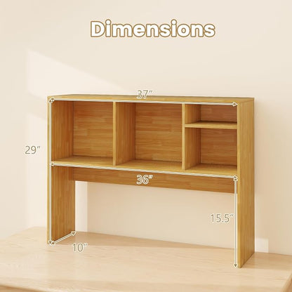 LDAILY Desktop Bookshelf, 2-Tier Office Desk Shelf Organizer with 4 Shelves, 37’’L Wood Storage Rack Display Shelf for Computer Desk, Office, Dorm, Bedroom (Burlywood)