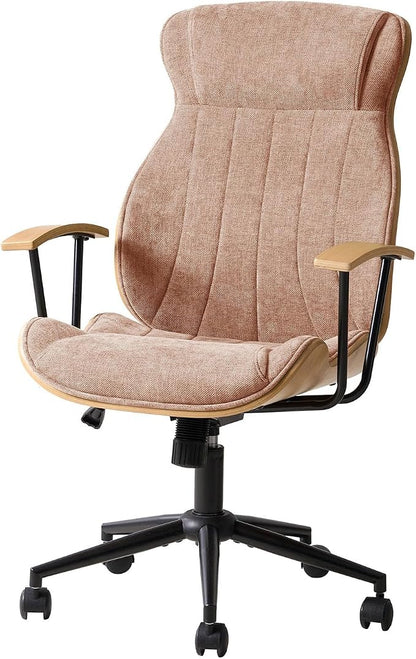 HULALA HOME Solid Wood Office Chair with Tilt Function, Mid Century Modern Bentwood Desk Chair with High Backrest, Height Adjustable Swivel Fabric Computer Task Chair, Spice