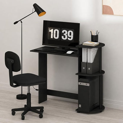 Furinno Compact 29-Inch Black Computer Desk, Gaming Desk with Shelves, Office Desk with Book Shelf, for Home Office, Study Room, Dorm, Bedroom, Dark Americano