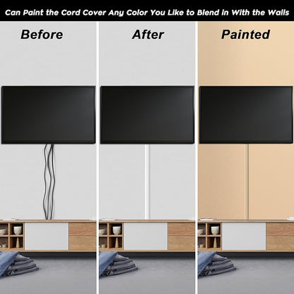 110in Cord Covers for Wires on Wall Kit, Large Cord Hider Wall Kit, Wire Covers for 3-4 Cords on Wall, White TV Cable Hider Cable Raceway, Simple Setup Wire Hider, W1.2 X H0.6in