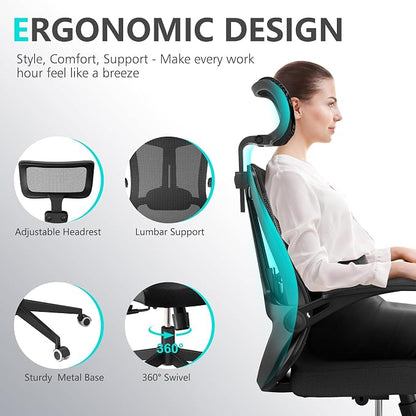 balmstar Office Chair Desk Chair, Ergonomic Mesh Computer Chair with 90-130° Recline & 360° Smooth-Rolling Casters, Adjustable Lumbar Support Task Chair, Comfortable for Women, Teens(A-All Black)