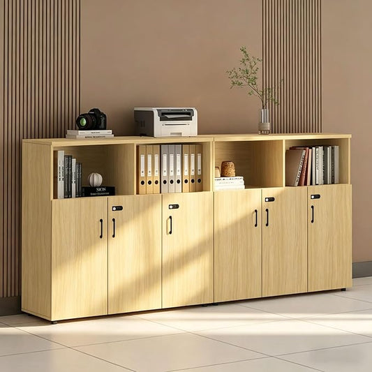 File Cabinet with Password Lock, Wood Lateral Filing Cabinet for Letter/A4 Files, 3 Drawer with Door, Printer Stand with Open Shelves for Home Office