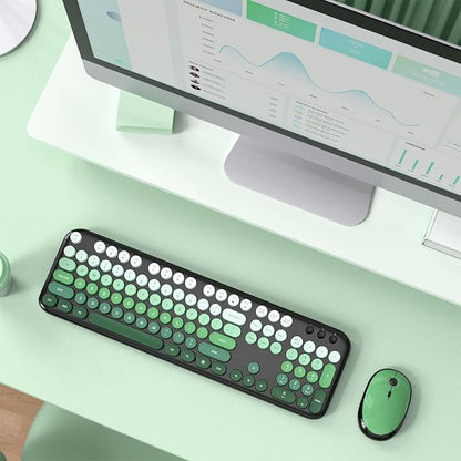MOFII Wireless Keyboard and Mouse Combo,2.4G Typewriter Keyboard Quiet Mice | Retro Full Size Computer Keyboards,Cute Mouse, USB Dongle Plug and Play, for PC,Laptop,Desktop,Windows (Black Green Gradient)