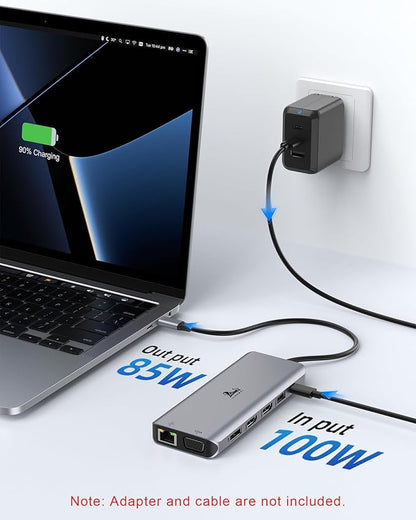 Laptop Docking Station 4 Monitors, Dual HDMI+8K DP+VGA, 10Gbps, 100W PD, 6 USB C/A Ports, Ethernet, SD/TF, LIONWEI 13 in 1 USB C Hub for MacBook/Dell/HP/Surface