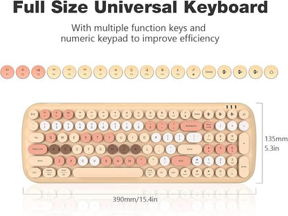 MOFII Wireless Bluetooth Keyboard for Mac, iPad, iPhone, PC, Laptop & Android, Connect up to 3 Devices Simultaneously, Portable 100-Key Typewriter Retro Round Keycaps Keyboard- Milk Tea Colorful