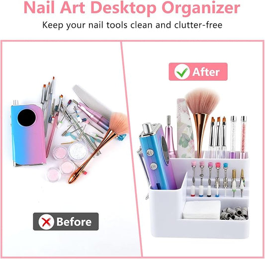 Nail Drill Holder, 21 Holes Nail Drill Machine & Bits Storage Box, Acrylic Nail Drill Bit Holder Professional Nail Tools Organizer, Nail Desk Organizer for Nail Tech (White)