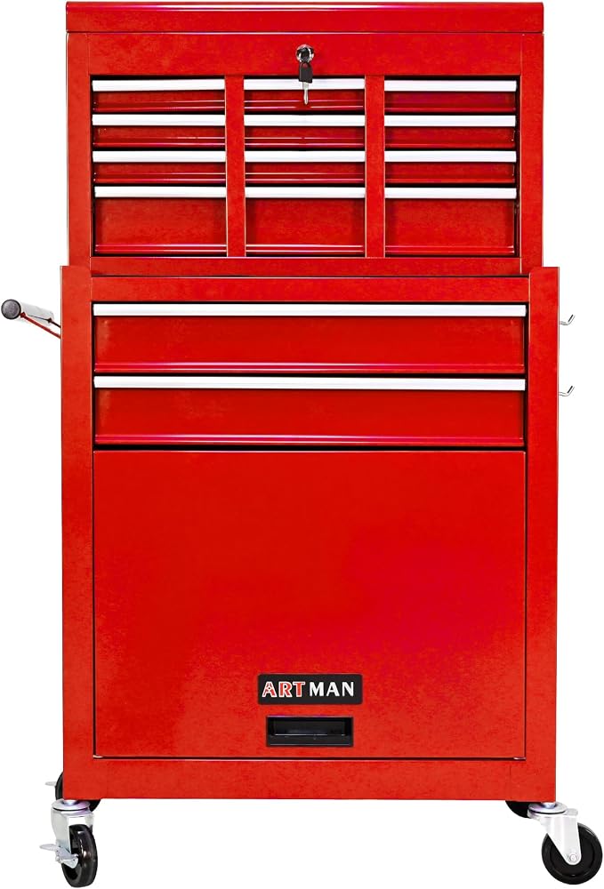 RYH 8 Drawers Rolling Tool Chest & Tool Box on Wheels | Heavy Duty Metal Cart with Ball Bearing Drawers | Fits US General Tool Box for Garage Storage (Red, 8 Drawers /43.1" H × 24.2" W)