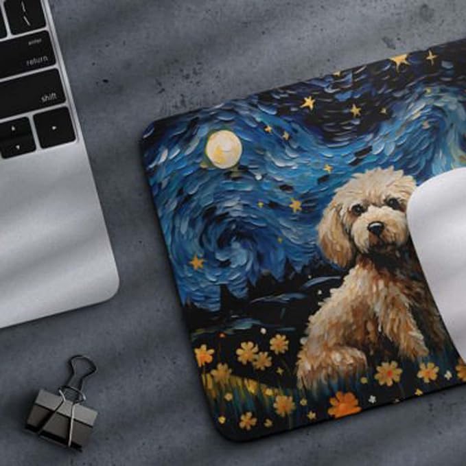 Starry Night Poodle Dog Mouse Pad for Computer Laptop Home Office Gaming Working Desk Desktop Accessories Non-Slip Rubber Mouse Pad for Dog Lovers (Poodle)