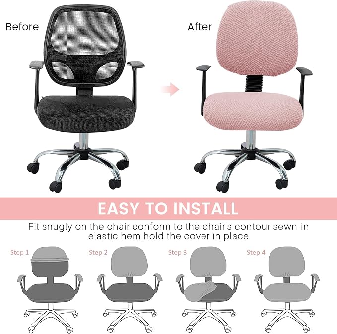 MIFXIN Computer Office Chair Cover Stretch Elastic Slipcover 2 Piece Stretchy Jacquard Washable Computer Chair Covers Furniture Protector for Office Home, NO Chair, Only Covers (Pink)