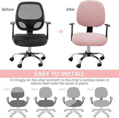 MIFXIN Computer Office Chair Cover Stretch Elastic Slipcover 2 Piece Stretchy Jacquard Washable Computer Chair Covers Furniture Protector for Office Home, NO Chair, Only Covers (Pink)