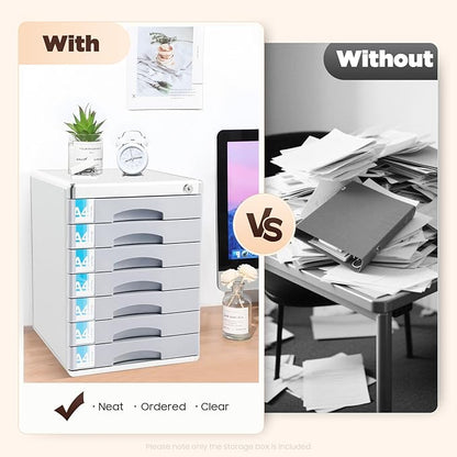 File Cabinet with Drawers Office Document Storage Box Filing Organzier Lockable Desktop Drawer Organizer for Papers Mail Notebooks Stationery (7-layer)