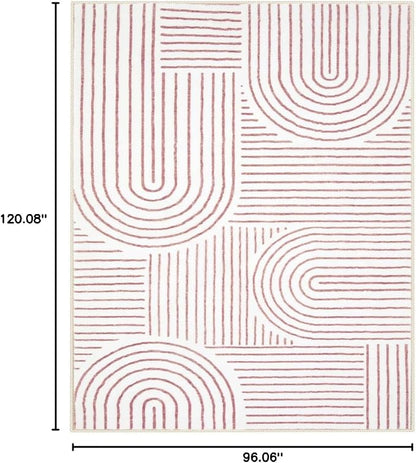 Lahome Abstract 8x10 Area Rugs, Soft Washable Rugs 8x10 Living Room Pink Rugs for Bedroom Dining Room, Ultra-Thin Carpet for Office Dining Room Darrell (8x10ft,Pink/White)