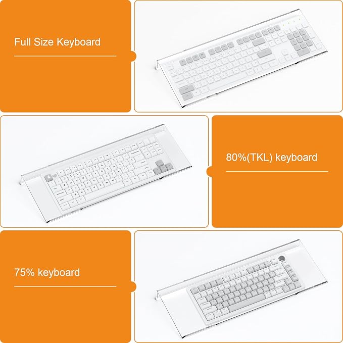 BEEGO Ergonomic Computer Keyboard Stand - Clear Acrylic Keyboard Riser Tilted Keyboard Holder Keyboard Tray with White Non-Slip Strip for Easy Typing at Home School Office Desk Accessories