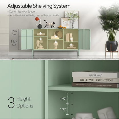 Steehoom Metal TV Stand for 65 Inch TV, Metal Storage Cabinet Sideboard Buffet Cabinet Coffee Bar 2 Door Locker Pantry for Office Home Kitchen (Green, 47.24" D x 13.78" W x 29.53" H)