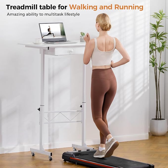 GTPLAYER Small Standing Desk Adjustable Height Small Computer Desk Mobile Portable Rolling Laptop Table with Wheels 32" Computer Workstation Sit Stand Desks Portable Standing Table Treadmill desks