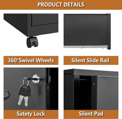 Polup 2 Drawer File Cabinet on Wheels, Mobile Two Drawer Filing Cabinet with Lock, Small Rolling Files Cabinets for Under Desk, Metal Filing Cabinets for Letter Size Folders - Assembly Required