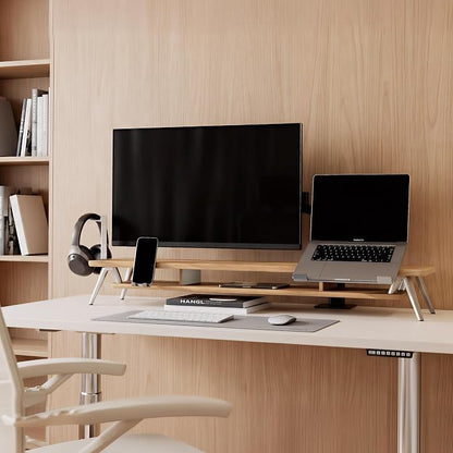 Fenge Dual Monitor Stand, Monitor Riser for 2 Monitors with Adjustable Laptop Riser , 42.5 Inch Desk Shelf for Top of Desk with Phone Holder& Headphone Stand